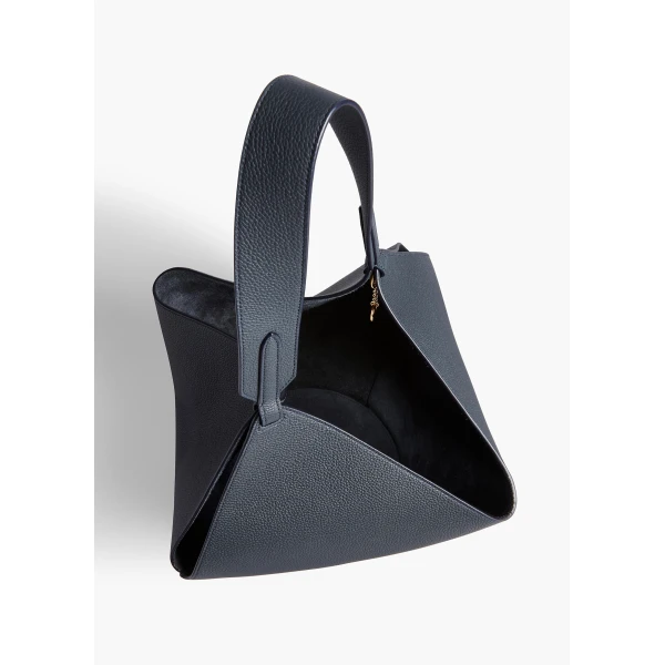 Khaite Small Lotus Tote in Midnight Navy Pebbled Leather | Totes & Top-Handle Bags | Coveti