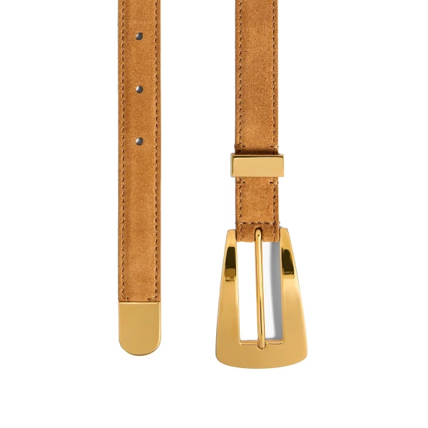 Small Lucca Belt in Caramel Suede with Gold - Image 2