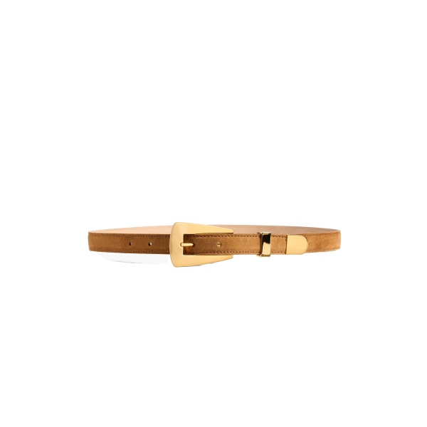 Khaite Small Lucca Belt in Caramel Suede with Gold