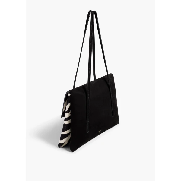 Khaite Soft Blake Shoulder Bag in Zebra Print Haircalf and Black Suede | Shoulder & Crossbody Bags | Coveti