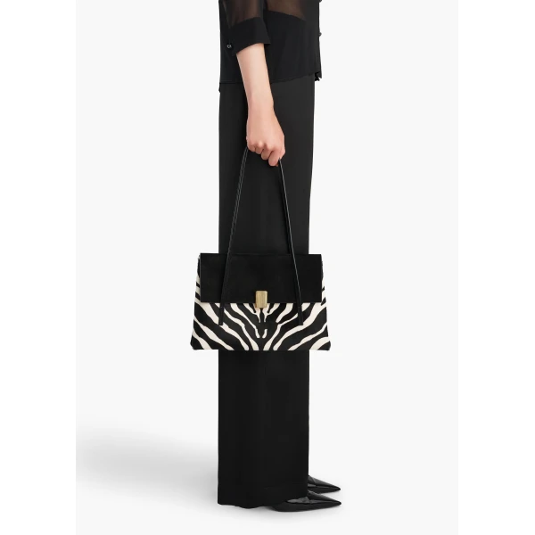 Khaite Soft Blake Shoulder Bag in Zebra Print Haircalf and Black Suede | Shoulder & Crossbody Bags | Coveti