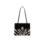 Khaite Soft Blake Small Shoulder Bag in Zebra Print Haircalf and Black Suede | Shoulder & Crossbody Bags | Coveti