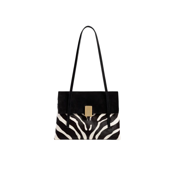Soft Blake Small Shoulder Bag in Zebra Print Haircalf and Black Suede