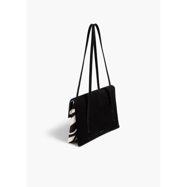 Khaite Soft Blake Small Shoulder Bag in Zebra Print Haircalf and Black Suede | Shoulder & Crossbody Bags | Coveti