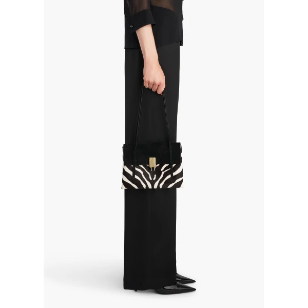 Khaite Soft Blake Small Shoulder Bag in Zebra Print Haircalf and Black Suede | Shoulder & Crossbody Bags | Coveti