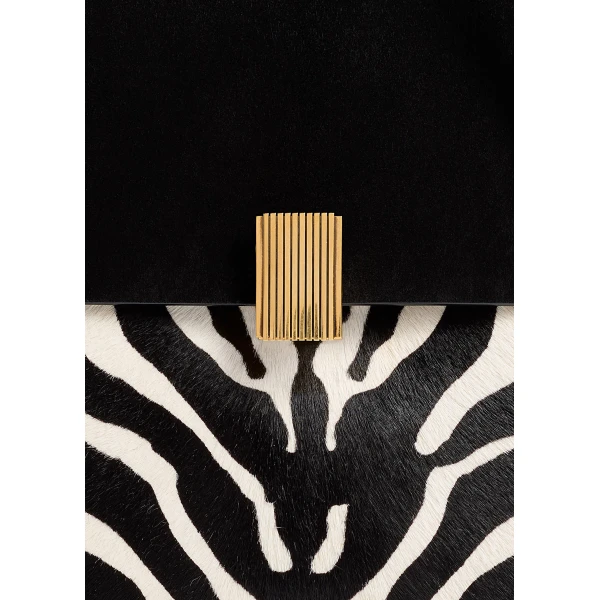 Khaite Soft Blake Small Shoulder Bag in Zebra Print Haircalf and Black Suede | Shoulder & Crossbody Bags | Coveti