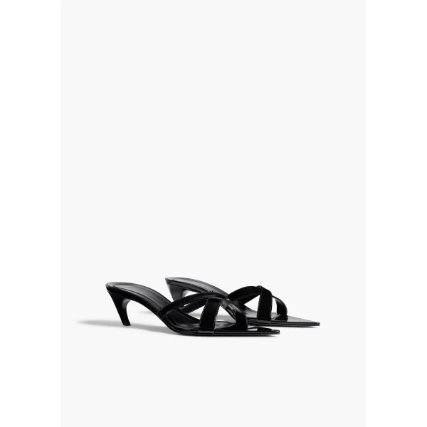 Khaite Sophie Kitten Heel Sandal in Black Patent Leather | Sandals | Coveti