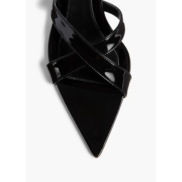 Khaite Sophie Kitten Heel Sandal in Black Patent Leather | Sandals | Coveti