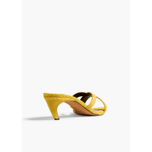 Khaite Sophie Kitten Heel Sandal in Mustard Haircalf | Sandals | Coveti