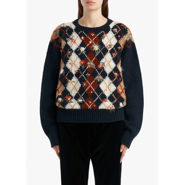 Timi Embroidery Sweater in Navy Multi - Image 3