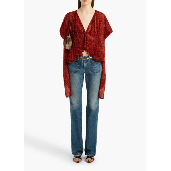 Khaite Tylar Top in Black and Red | Tops | Coveti
