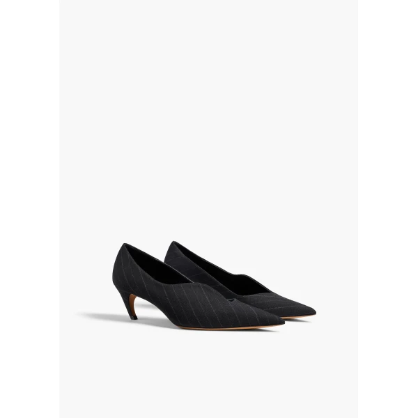 Khaite Vivien Low Pump in Black and White Pinstripe | Heels | Coveti