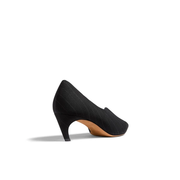 Khaite Vivien Low Pump in Black and White Pinstripe | Heels | Coveti
