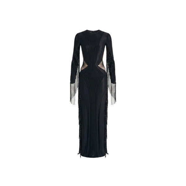 Beaded Fringe Cutout Maxi Dress