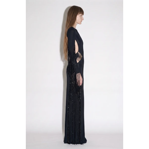 LOULOU Beaded Fringe Cutout Maxi Dress | Maxi Dresses | Coveti