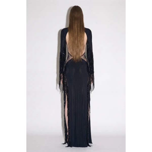 LOULOU Beaded Fringe Cutout Maxi Dress | Maxi Dresses | Coveti
