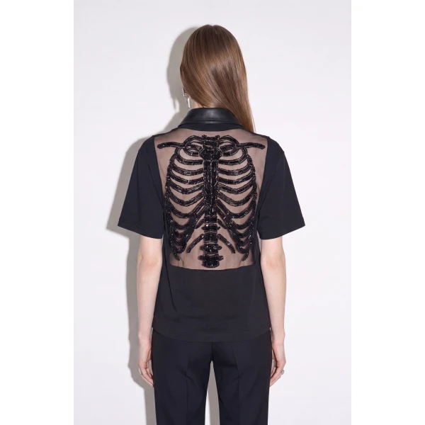 LOULOU Beaded Skeleton Polo Top | Short Sleeved | Coveti