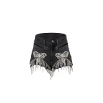LOULOU Black Crystal Denim Shorts | Coveti