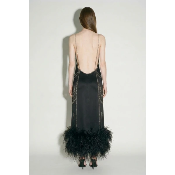 LOULOU Black Embellished Feather Maxi Dress | Maxi Dresses | Coveti