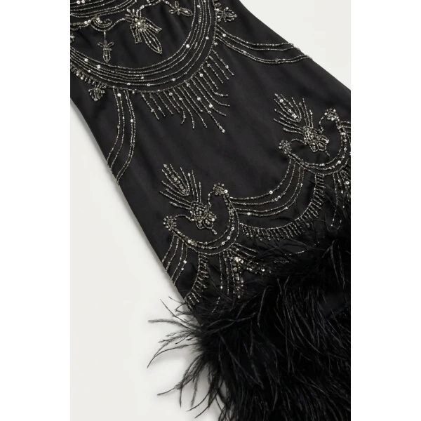LOULOU Black Embellished Feather Maxi Dress | Maxi Dresses | Coveti