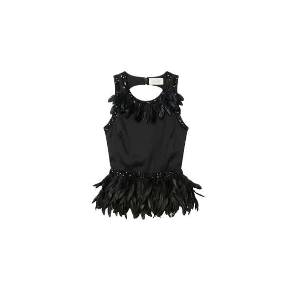 Black Feather Sequin Peplum Top