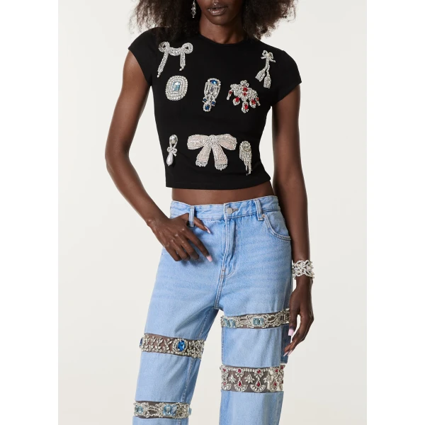 LOULOU Blue Crystal Denim Jeans | Denim | Coveti
