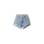 LOULOU Blue Crystal Embroidered Denim Shorts | Denim Shorts | Coveti