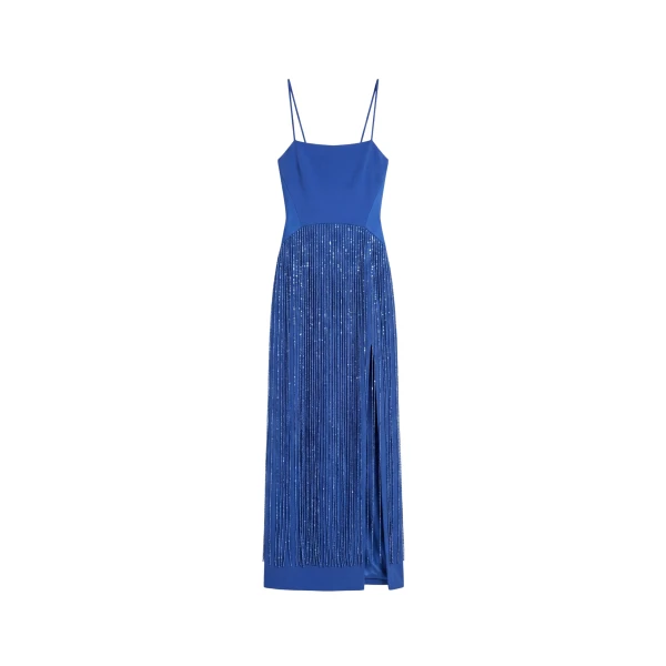 Cobalt Crystal Fringe Maxi Dress