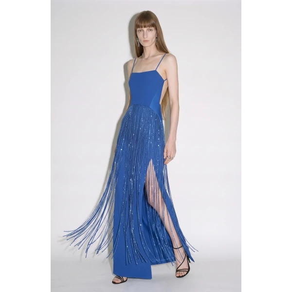 LOULOU Cobalt Crystal Fringe Maxi Dress | Maxi Dresses | Coveti