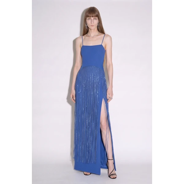 LOULOU Cobalt Crystal Fringe Maxi Dress | Maxi Dresses | Coveti