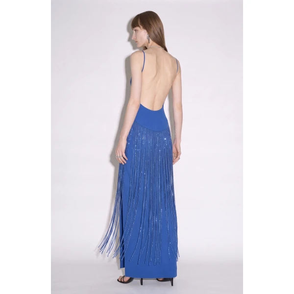 LOULOU Cobalt Crystal Fringe Maxi Dress | Maxi Dresses | Coveti