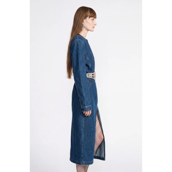 LOULOU Crystal Belt Denim Dress | Mini Dresses | Coveti