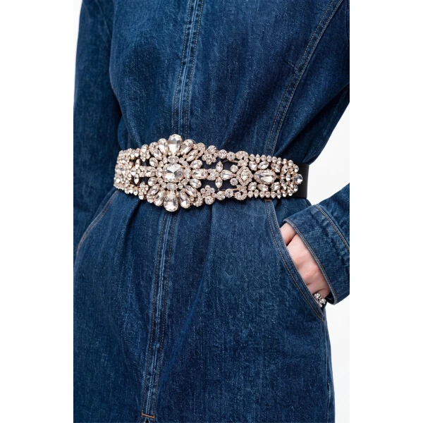LOULOU Crystal Belt Denim Dress | Mini Dresses | Coveti