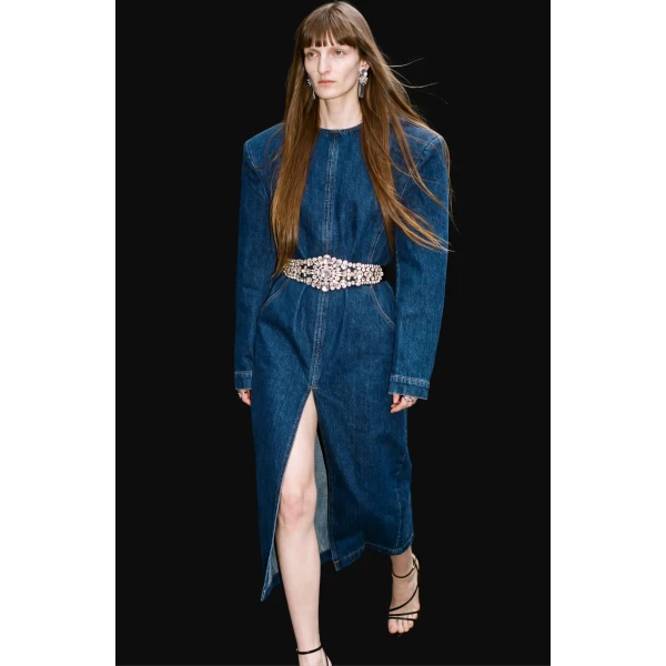 LOULOU Crystal Belt Denim Dress | Mini Dresses | Coveti