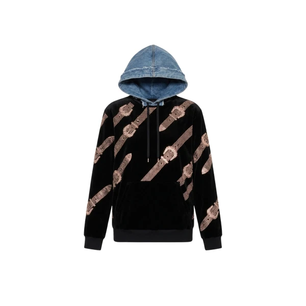LOULOU Crystal Belt Velvet Hoodie | Hoodies | Coveti
