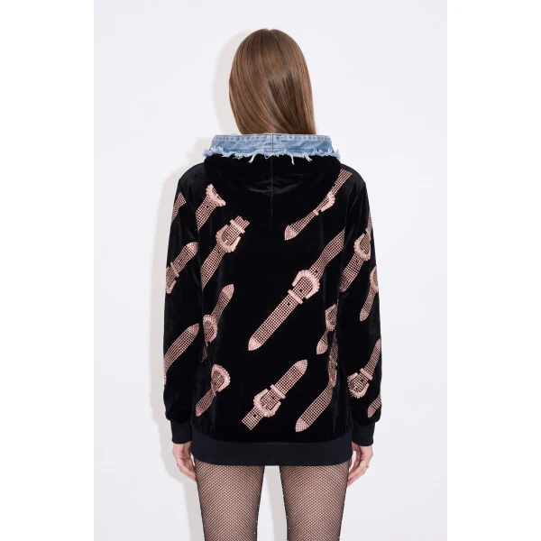 LOULOU Crystal Belt Velvet Hoodie | Hoodies | Coveti