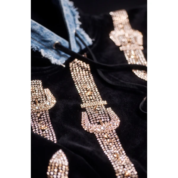 LOULOU Crystal Belt Velvet Hoodie | Hoodies | Coveti