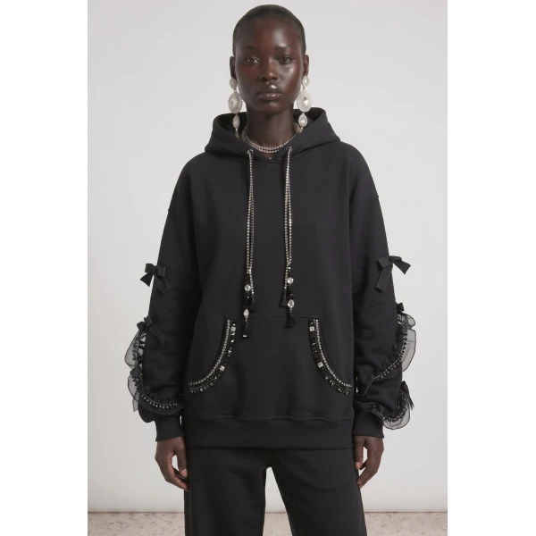 LOULOU Crystal Bow Hoodie | Hoodies | Coveti