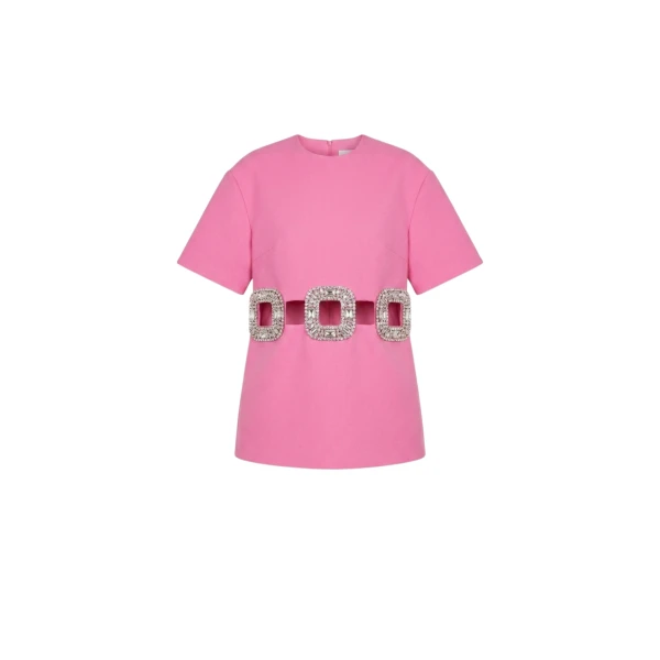Crystal Buckle Cut-Out Top