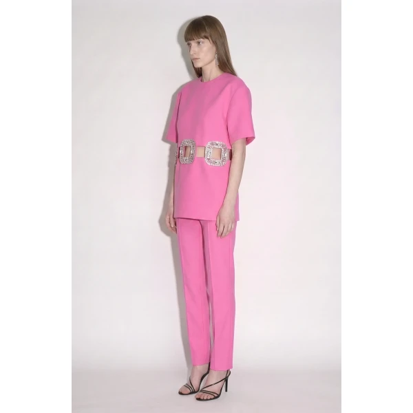 LOULOU Crystal Buckle Cut-Out Top | Tops | Coveti