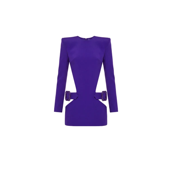 Crystal Buckle Cutout Mini Dress