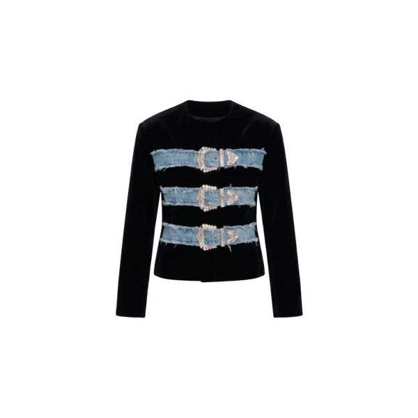 LOULOU Crystal Buckle Velvet Jacket | Jackets | Coveti