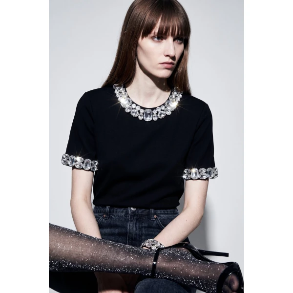 LOULOU Crystal-Collar T-Shirt | T-shirts | Coveti
