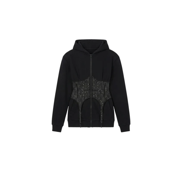 LOULOU Crystal Corset Zip Hoodie | Hoodies | Coveti