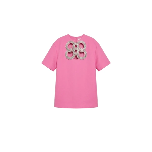 Crystal Cutout Mini Dress in Fuchsia Crepe