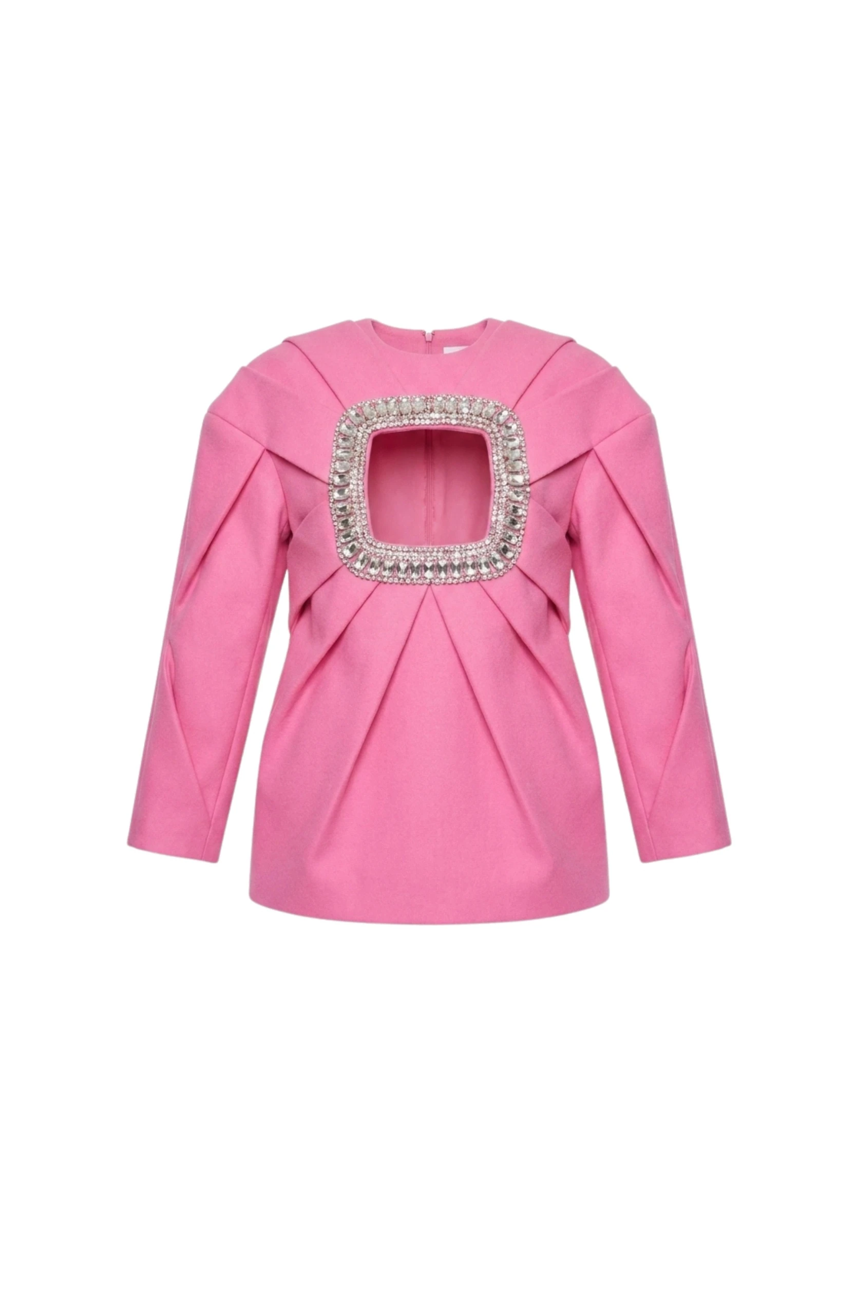 LOULOU Crystal Cutout Mini Dress in Fuchsia Wool 0 LOULOU Crystal Cutout Mini Dress in Fuchsia Wool | Mini Dresses | Coveti