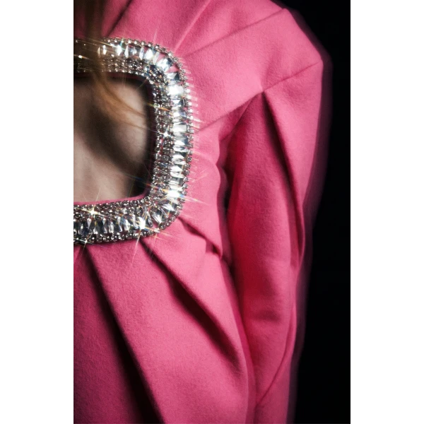 LOULOU Crystal Cutout Mini Dress in Fuchsia Wool | Mini Dresses | Coveti