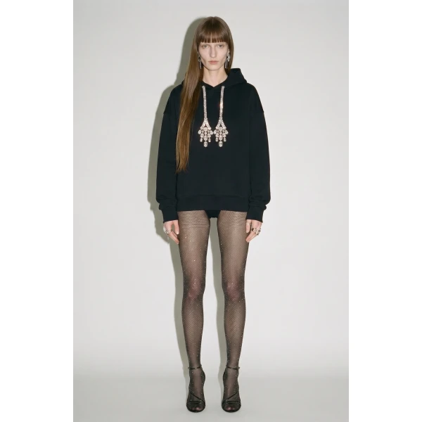 LOULOU Crystal Drawstring Hoodie in Black | Hoodies | Coveti