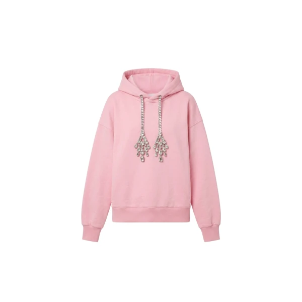 Crystal Drawstring Hoodie in Pink