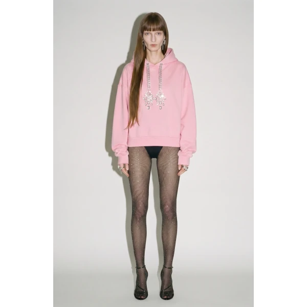 LOULOU Crystal Drawstring Hoodie in Pink | Hoodies | Coveti